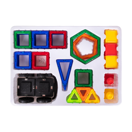 Магнитный конструктор BIG MAGNETIC BLOCKS-64, 64 детали, с колесной базой, BRAUBERG KIDS, 663847 - Магнитный конструктор