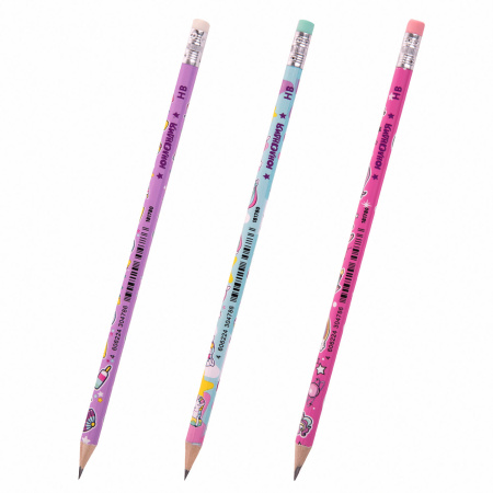 Карандаш чернографитный ЮНЛАНДИЯ "ЕДИНОРОГИ", 1 шт., HB, с ластиком, корпус ассорти, 181780 - Карандаши чернографитные