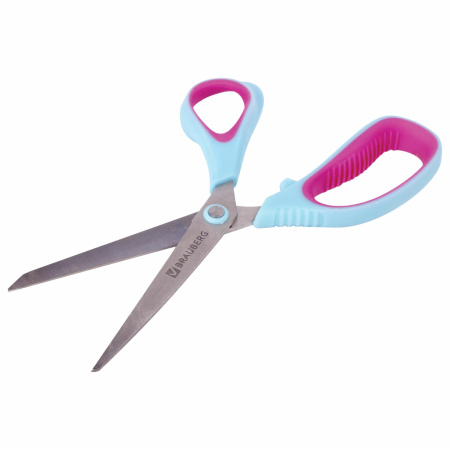 Ножницы BRAUBERG "Universal", 216 мм бирюзово-фиолетовые, ассиметричные, ребристые резиновые вставки, 236453 - Ножницы универсальные