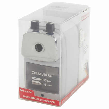 Точилка механическая BRAUBERG "METALLIC-X", для ч/гр и цветных карандашей (в том числе утолщенных), крепление, металлический корпус, 228481 - Точилки механические