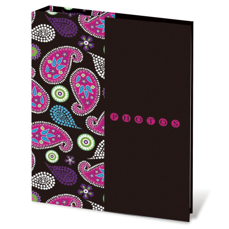 Фотоальбом BRAUBERG на 200 фотографий 10х15 см, твердая обложка, "Пейсли", черный с розовым, 390668 - Фотоальбомы