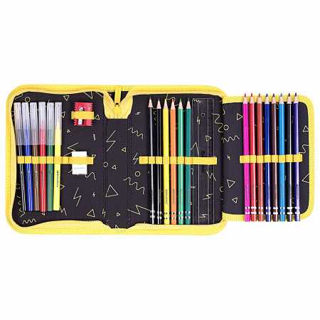 Пенал BRAUBERG с наполнением, 1 отделение, 1 откидная планка, 24 предмета, 21х14 см, "Rebel", 271528 - Пеналы с наполнением