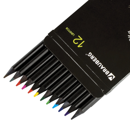 Карандаши цветные BRAUBERG "Black Jack", 12 цв., трехгранные, черное дерево, заточенные, картонная упаковка, 180834 - Карандаши цветные