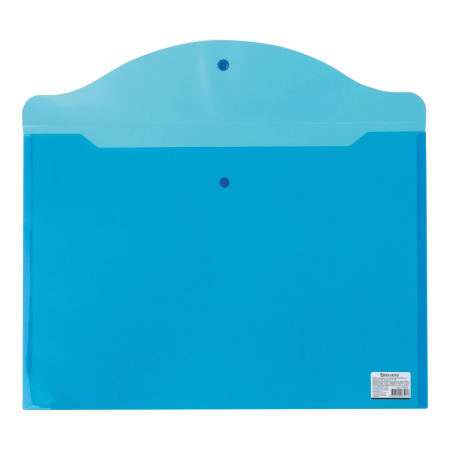 Папка-конверт с кнопкой БОЛЬШОГО ФОРМАТА (305х435 мм), А3, прозрачная, синяя, 0,18 мм, BRAUBERG, 224034 - Папки-конверты с кнопкой