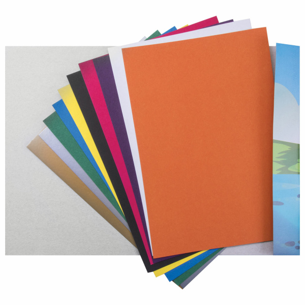 Картон цветной А4 немелованный (матовый), ВОЛШЕБНЫЙ, 10 листов 10 цветов, в папке, ПИФАГОР, 200х290 мм, "Котята", 129914 - Цветной и белый картон