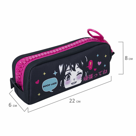 Пенал BRAUBERG с объемной "тракторной" молнией, 1 отделение, ткань, 22х8х6,5 см, "Anime girl", 271566 - Пеналы мягкие