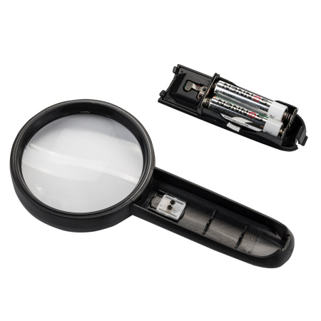 Лупа просмотровая BRAUBERG, С ПОДСВЕТКОЙ, диаметр 75 мм, увеличение 3, корпус черный, 454130 - Лупы