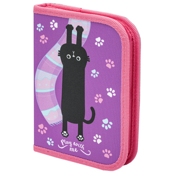 Пенал ПИФАГОР, 1 отделение, полиэстер, 19х13 см, "Black cat", 271010 - Пеналы каркасные