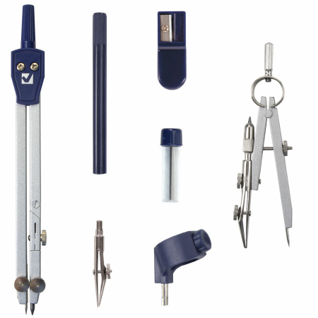 Готовальня BRAUBERG "Student Oxford", 7 предметов: наполнение-1, пенал с подвесом, 210347 - Циркули и готовальни