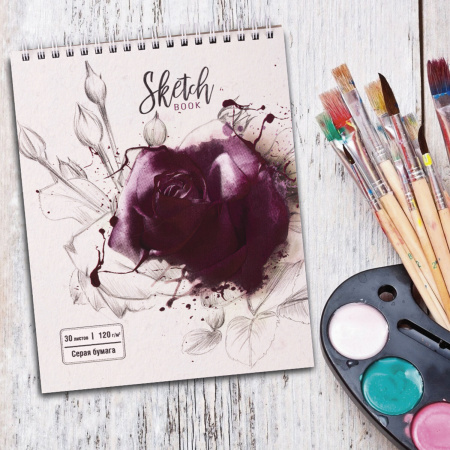 Скетчбук, серая бумага 120 г/м2, 170х195 мм, 30 л., гребень, подложка, цветная фольга, "Роза", 98702 - Альбомы, скетчбуки и бумага для графики и эскизов