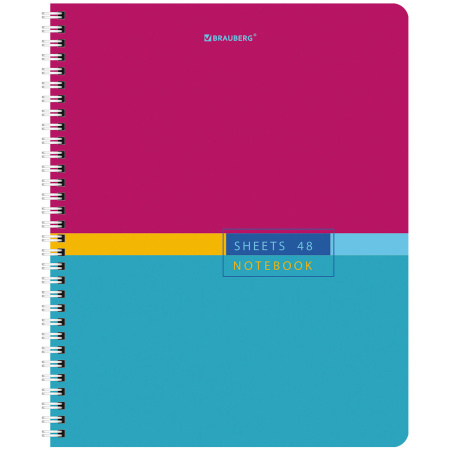 Тетрадь А5 48 л. BRAUBERG, гребень, клетка, глянцевая ламинация, "Color" (4 вида в спайке), 404342 - Тетради 40-48 листов