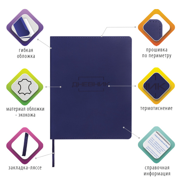 Дневник 1-11 класс 48 л., кожзам (гибкая), термотиснение, BRAUBERG "LATTE", темно-синий, 105442 - Дневники универсальные