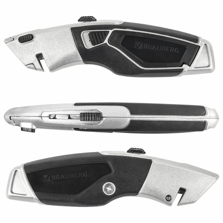 Нож универсальный мощный BRAUBERG "Professional", 4 лезвия в комплекте, автофиксатор, металл, 237160 - Ножи канцелярские универсальные