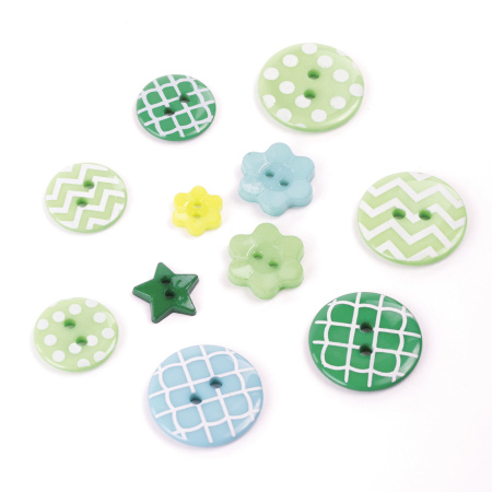 Пуговицы декоративные "Оттенки зеленого", пластик, 52 шт., ассорти, ОСТРОВ СОКРОВИЩ, 661408 - Пуговицы для творчества