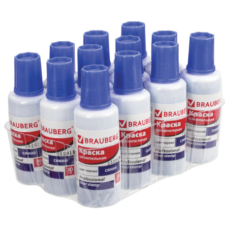 Краска штемпельная BRAUBERG PROFESSIONAL, clear stamp, синяя, 30 мл, на водной основе, 227981 - Штемпельная краска