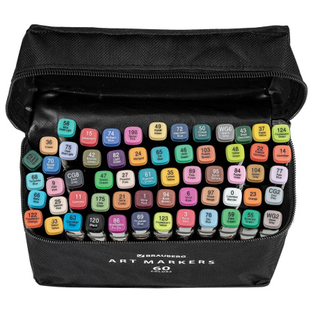 Маркеры для скетчинга двусторонние, НАБОР 60 шт., текстильный чехол, BRAUBERG, 152232 - Скетчмаркеры в наборах