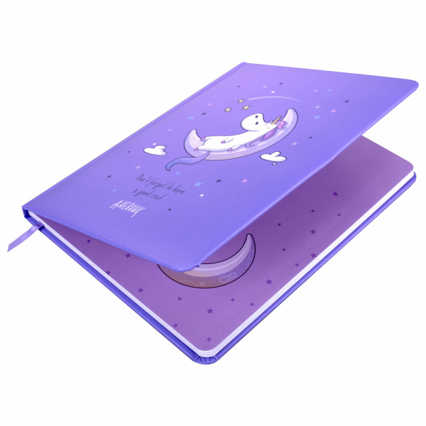 Дневник 1-11 класс 48 л., кожзам (твердая с поролоном), печать, наклейки, ЮНЛАНДИЯ, "Sleepy Unicorn", 106188 - Дневники для младших классов