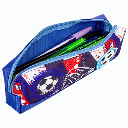Пенал ЮНЛАНДИЯ, 1 отделение, полиэстер, "Football", синий, 19х4х6 см, 270270 - Пеналы мягкие