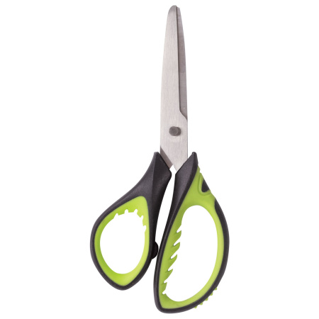 Ножницы ЮНЛАНДИЯ "BASIC", 140 мм, ребристые резиновые вставки, черно-салатовые, европодвес, 236990 - Ножницы детские