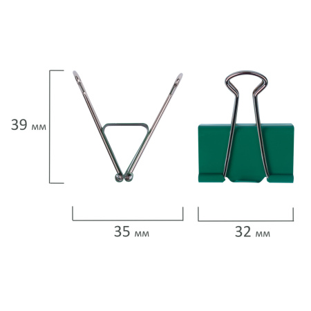 Зажимы для бумаг ОФИСМАГ, КОМПЛЕКТ 12 шт., 32 мм, на 140 листов, цветные, картонная коробка, 226765 - Зажимы для бумаг