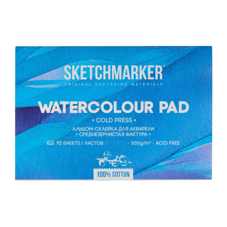 Альбом-склейка для акварели Sketchmarker 10 л 300 г, 310*210 мм, хлопок, среднезернистая