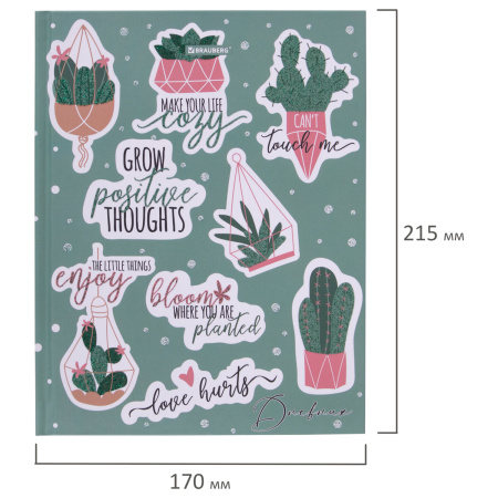 Дневник 5-11 класс 48 л., твердый, BRAUBERG, блестки, с подсказом, "Кактусы", 106420 - Дневники для старших классов