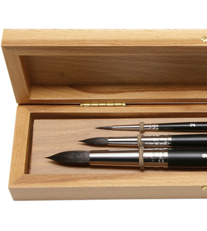 Набор №5 Roubloff 3 кисти из белки короткая ручка буковый пенал - Кисти художественные в наборах