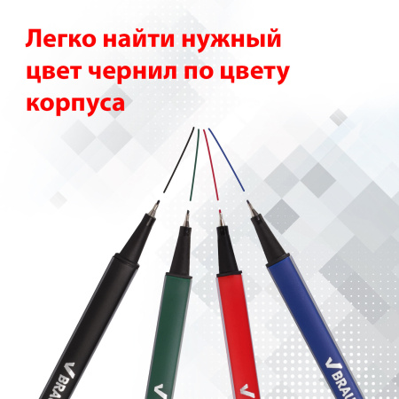 Набор капиллярных ручек (линеров) BRAUBERG 4 шт., АССОРТИ, "Aero", трехгранные, металлический наконечник, линия письма 0,4 мм, 141524 - Ручки капиллярные и линеры художественные