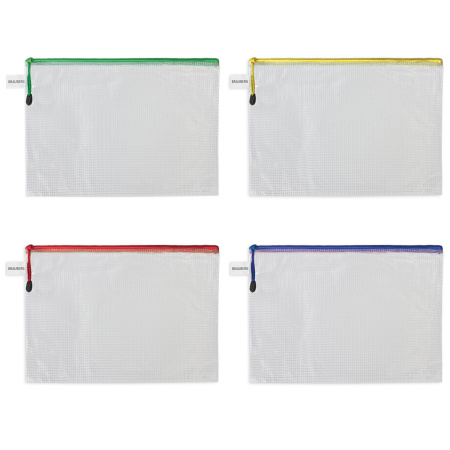 Папка-конверт СУПЕР КОМПЛЕКТ на молнии ПЛОТНЫЕ 4 штуки А4, сетчатая, BRAUBERG, 271348 - Папки-конверты на молнии
