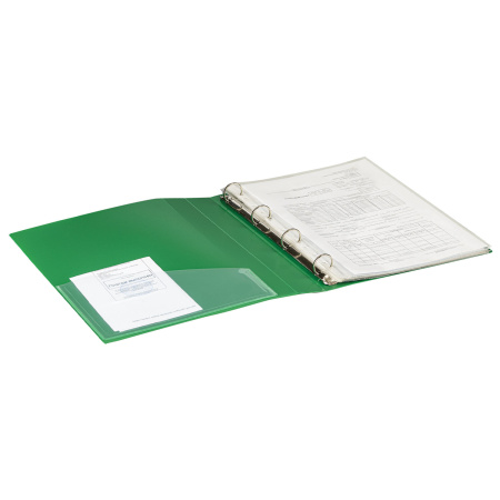 Папка на 4 кольцах, ширина 40 мм, BRAUBERG EXTRA, до 300 листов, ЗЕЛЕНАЯ, 0,8 мм, 270550 - Папки на кольцах