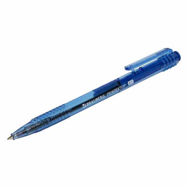Ручка шариковая автоматическая РОССИЯ "РЕФЛЕКТОР", СИНЯЯ, узел 0,7 мм, линия письма 0,35 мм, BRAUBERG, 143969 - Ручки шариковые автоматические