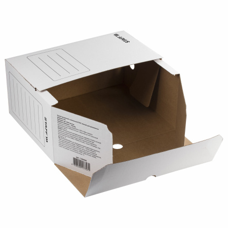 Короб архивный с клапаном А4 (260х325 мм), 150 мм, до 1400 листов, микрогофрокартон, БЕЛЫЙ, STAFF, 128866 - Короба архивные