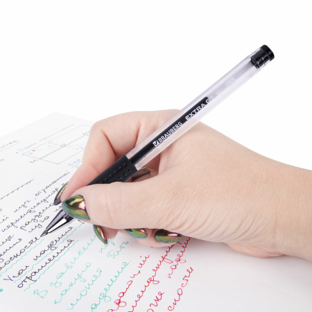 Ручка гелевая с грипом BRAUBERG "EXTRA GT", ЧЕРНАЯ, стандартный узел 0,5 мм, линия 0,35 мм, 143917 - Ручки гелевые неавтоматические