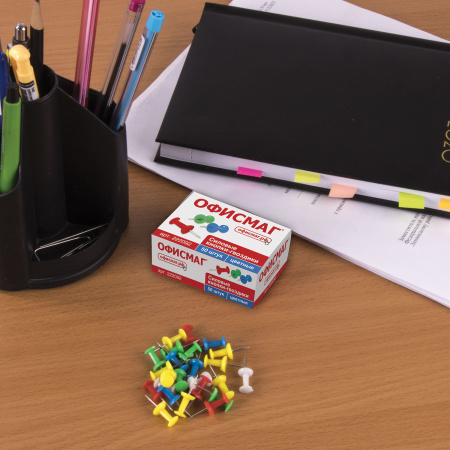 Силовые кнопки-гвоздики ОФИСМАГ, цветные, 50 шт., в картонной коробке., 222092 - Кнопки канцелярские Силовые кнопки-гвоздики ОФИСМАГ, цветные, 50 шт., в картонной коробке., 222092 - Кнопки канцелярские