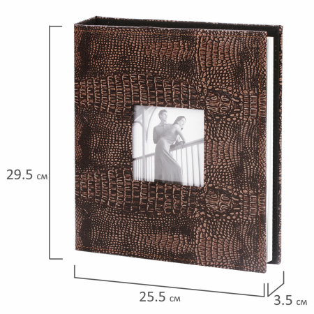 Фотоальбом BRAUBERG на 20 магнитных листов, 23х28 см, под кожу крокодила, темно-коричневый, 390493 - Фотоальбомы