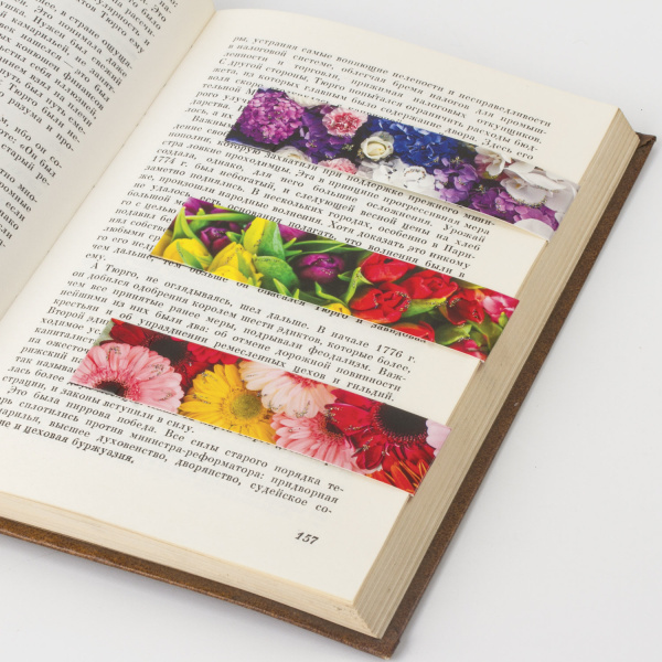 Закладки для книг с магнитом ЦВЕТЫ, набор 6 шт., блестки, 25x196 мм, ЮНЛАНДИЯ, 129618 - Закладки для книг