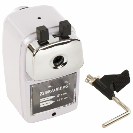 Точилка механическая BRAUBERG "METALLIC-X", для ч/гр и цветных карандашей (в том числе утолщенных), крепление, металлический корпус, 228481 - Точилки механические