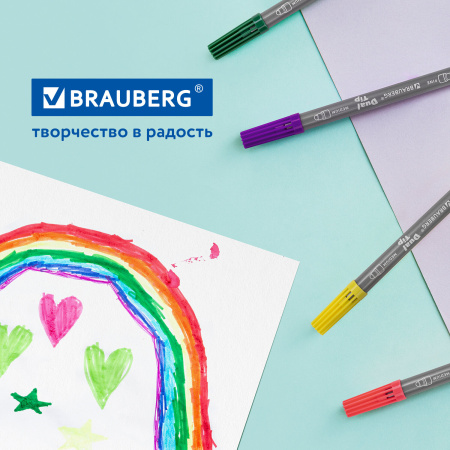 Фломастеры двусторонние BRAUBERG "PREMIUM" "DUAL-TIP", 10 шт., 10 цветов, два наконечника, картонная коробка с европодвесом, 151946 - Фломастеры классические