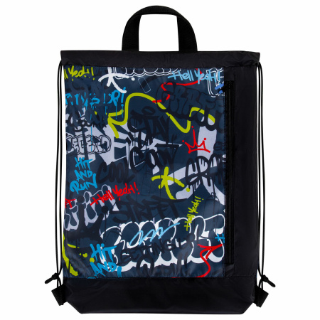 Мешок для обуви ЮНЛАНДИЯ с ручками, боковой карман на молнии, 46х36 см, "Graffiti", 272408 - Мешки для обуви