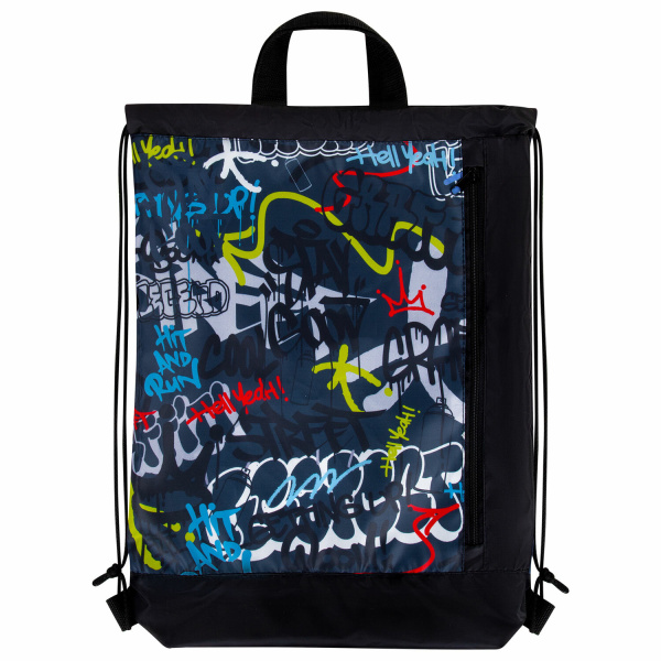 Мешок для обуви ЮНЛАНДИЯ с ручками, боковой карман на молнии, 46х36 см, "Graffiti", 272408 - Мешки для обуви