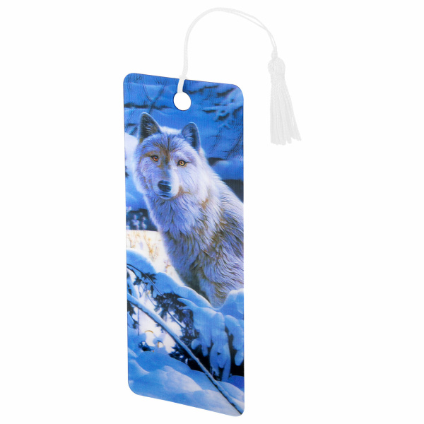 Закладка для книг 3D, BRAUBERG, объемная, "Белый волк", с декоративным шнурком-завязкой, 125752 - Закладки для книг