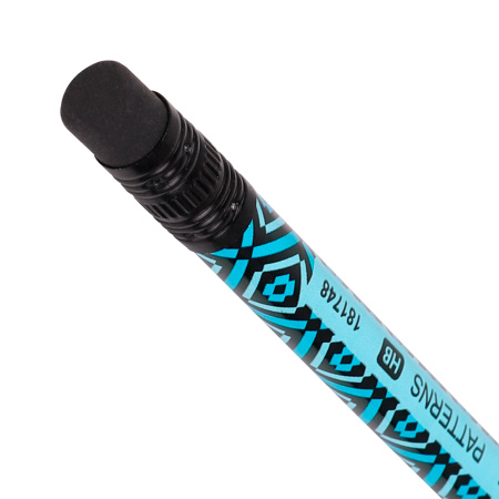 Карандаш чернографитный BRAUBERG "PATTERNS", 1 шт., HB, с ластиком, корпус ассорти, 181748 - Карандаши чернографитные