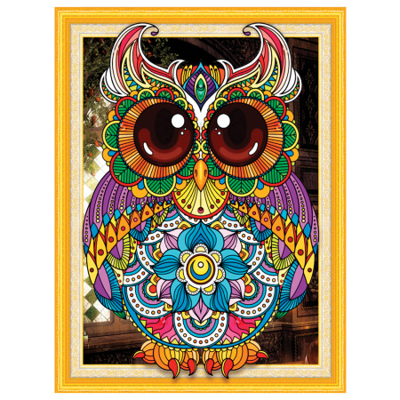Картина стразами (алмазная мозаика) сияющая 40х50 см, ОСТРОВ СОКРОВИЩ "Яркая сова", без подрамника, 662449 - Алмазная вышивка