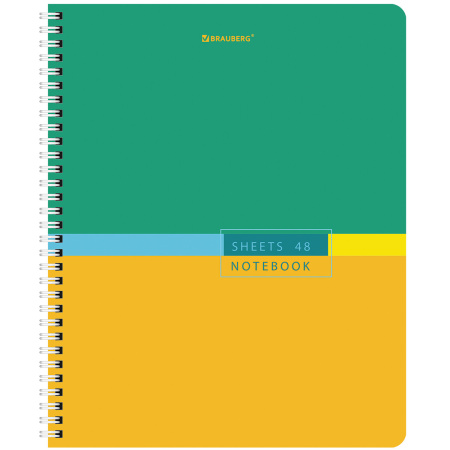 Тетрадь А5 48 л. BRAUBERG, гребень, клетка, глянцевая ламинация, "Color" (4 вида в спайке), 404342 - Тетради 40-48 листов
