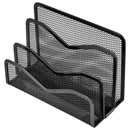 Подставка для бумаг и писем BRAUBERG "Germanium", металлическая, 3 секции, 122х173х83 мм, черная, 231946 - Лотки и подставки секционные