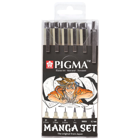 Набор капиллярных ручек "Manga Tool Pigma 6 предметов" Sakura, Черный