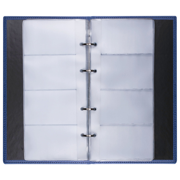 Визитница на кольцах BRAUBERG "Favorite", на 240 визиток, под фактурную кожу, темно-синяя, 231664 - Визитницы настольные