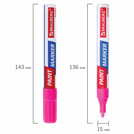 Маркер-краска лаковый EXTRA (paint marker) 4 мм, РОЗОВЫЙ, УСИЛЕННАЯ НИТРО-ОСНОВА, BRAUBERG, 151986 - Маркеры-краски лаковые