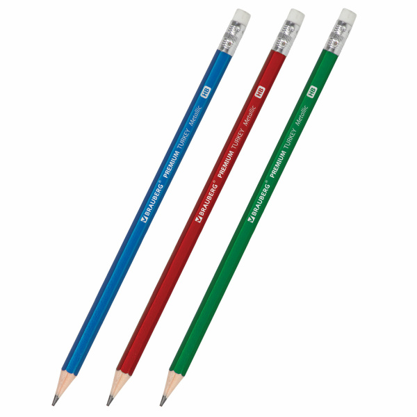 Карандаш чернографитный BRAUBERG "PREMIUM TURKEY", 1 шт., "Metallic", НВ, ассорти, дисплей, 181558 - Карандаши чернографитные