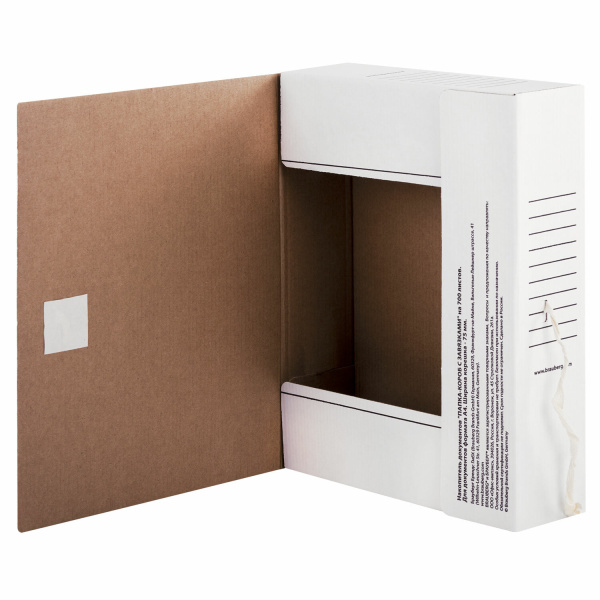 Папка архивная с завязками А4 (325х260 мм), 75 мм, до 700 листов, плотная, микрогофрокартон, БЕЛАЯ, BRAUBERG, 124850 - Накопители документов